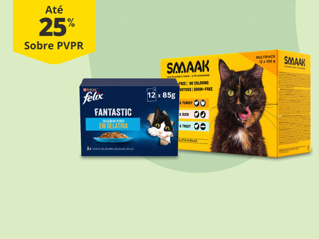 At&eacute; 25% sobre PVPR em packs de comida h&uacute;mida